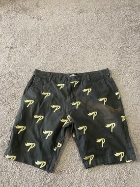 Pink Dolphin Shorts Mens 40 Green Chino Embroidered P Logo Pattern Casual